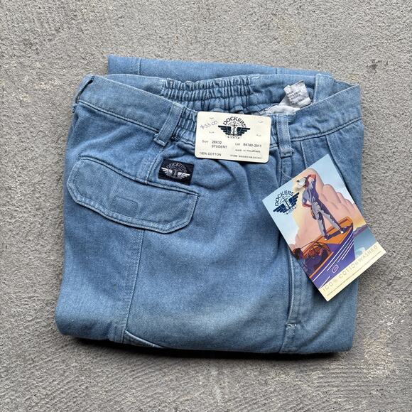 Deadstock 80s Dockers Jeans Mens 28x32 Pleated Denim Levis Cargo Tapered Vintage - Picture 1 of 16